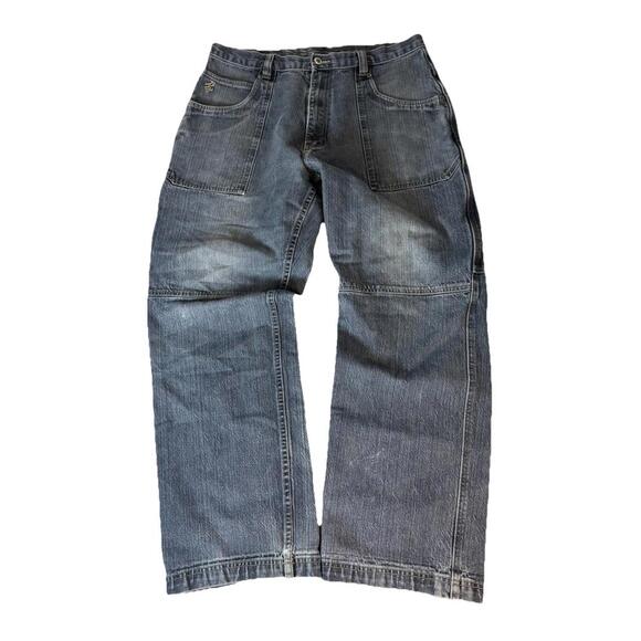 Vtg Y2K Rocawear Baggy Jeans Hip Hop Double Knee Grunge Gray Big Pockets 38x34